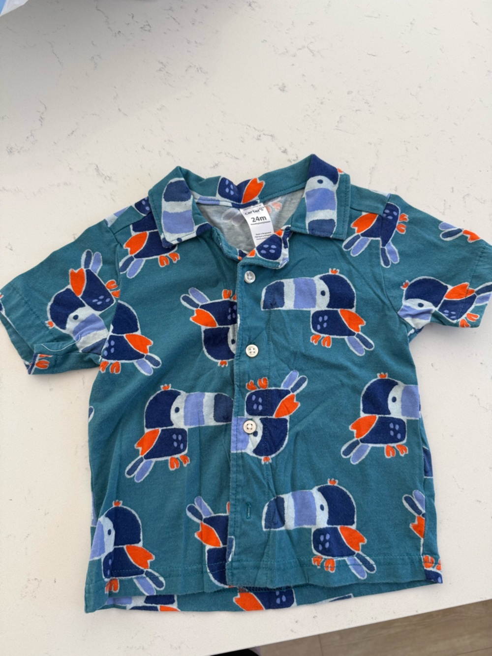 Teal Toucan Print Short-Sleeve Shirt for Kids